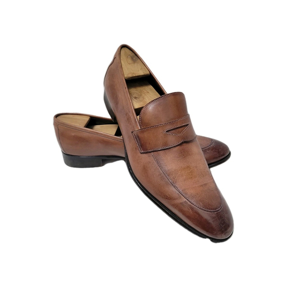 Paul Evans Stewart Handcrafted Leather Penny Brown Loafers Italian Made Men\'s 13 main image 6